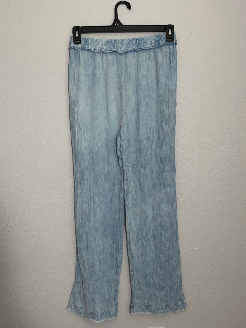 Light Wash Wide-Leg Crinkle Pants